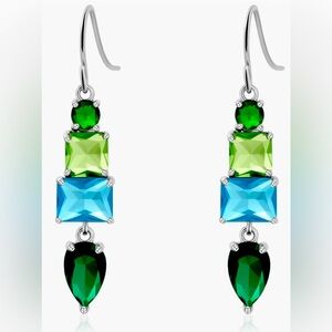 Gorgeous Neiman Marcus Silver peridot Aquamarine Emerald Earrings